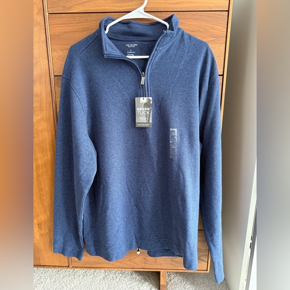 Van Heusen Other - Van Heusen Never Tuck Sweater Mens Blue 1/4 Zip Long Sleeve Classic Fit Size L